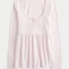 Μπλούζα Henley Babydoll με μακριά μανίκια