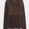 Μπλούζα Henley Babydoll με μακριά μανίκια Μπλούζα Henley Babydoll με μακριά μανίκια