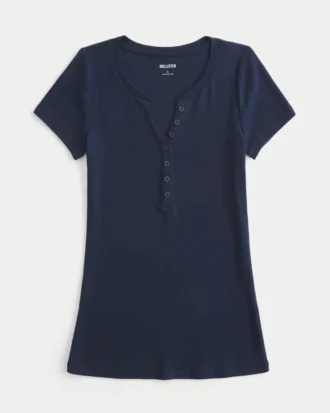 Μπλούζα Y2K Henley με κοντό μανίκι