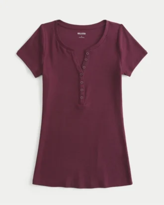 Μπλούζα Y2K Henley με κοντό μανίκι