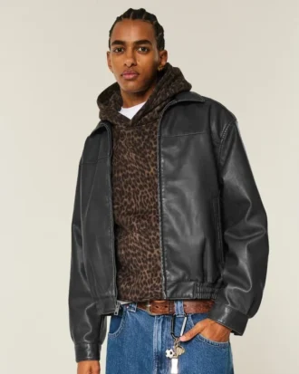 Μπουφάν με φερμουάρ από βίγκαν δέρμα