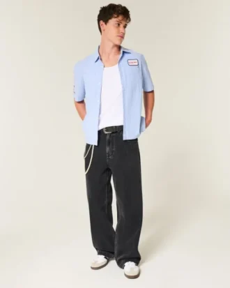Πλυμένο μαύρο τζιν με σχέδιο αστεριού Super Baggy
