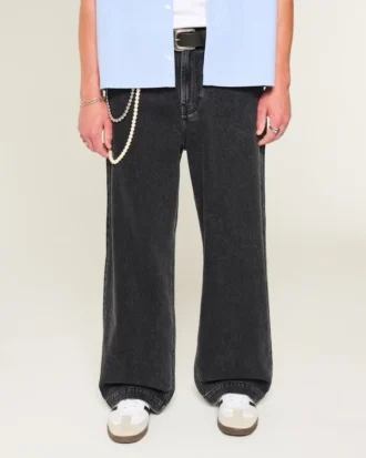 Πλυμένο μαύρο τζιν με σχέδιο αστεριού Super Baggy