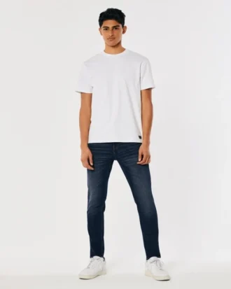 Σκούρο πλυμένο αθλητικό skinny τζιν
