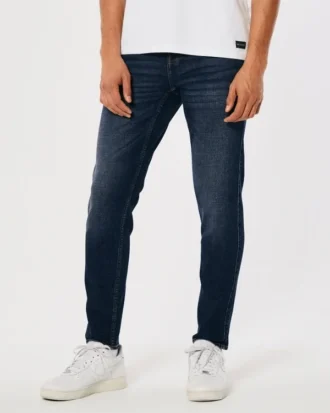Σκούρο πλυμένο αθλητικό skinny τζιν