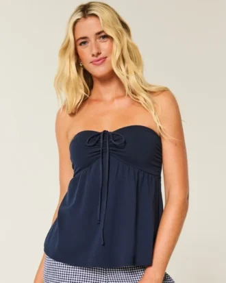 Στραπλες μπλούζα babydoll με κορδόνια